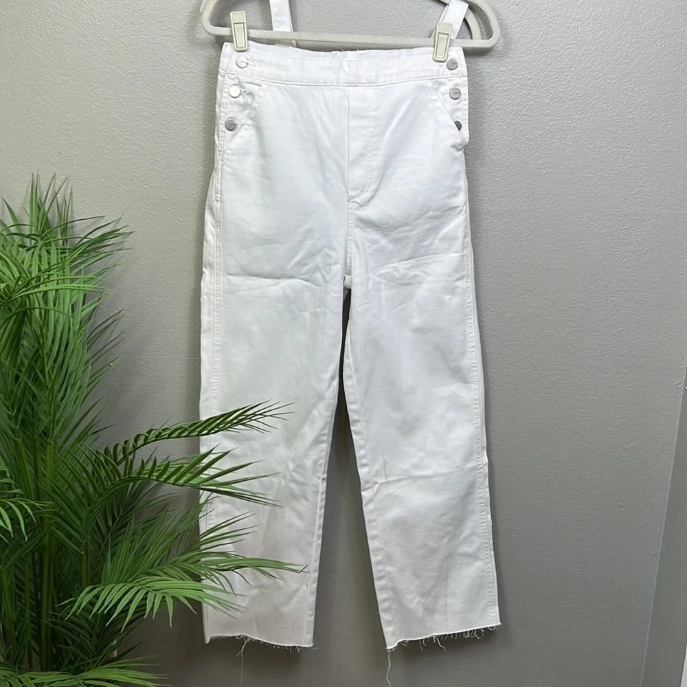 NWT Joe’s Jeans Overalls White Medium Raw Hem Straight Leg 100% Cotton Denim - Picture 5 of 13